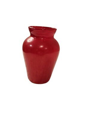 Vintage Bright Red Miniature 4” Glass Painted Vase Plant Potter
